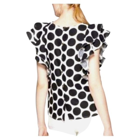 Who What Wear Polka Dot Flutter Sleeve Linen Blend Shirt Top XS - Picture 2 of 6